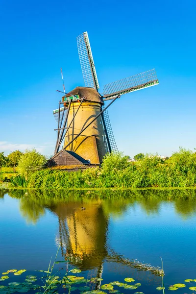 Moinhos de vento Kinderdijk vistos durante o dia ensolarado de verão, Rotterdam , — Fotografia de Stock