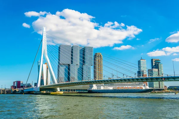 Rascacielos y puente Erasmus en Rotterdam, Países Bajos — Foto de Stock