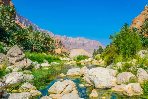 Lagune met turqoise water in Wadi Tiwi in Oman. — Stockfoto