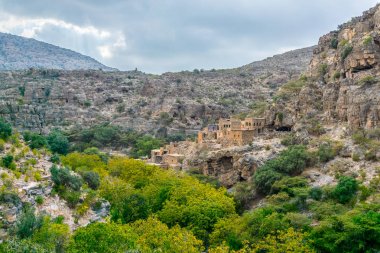 View of ruins of an abandoned village at the Wadi Bani Habib at the Jebel Akhdar mountain in Oman.