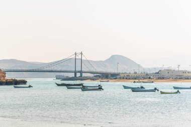 Umman kasabası Al Ayjah'ta bir koyda demirleyen balıkçı teknelerinin görünümü.