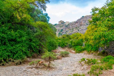 Umman'daki Jebel Akhdar Dağı'nda Wadi Bani Habib'in görünümü.