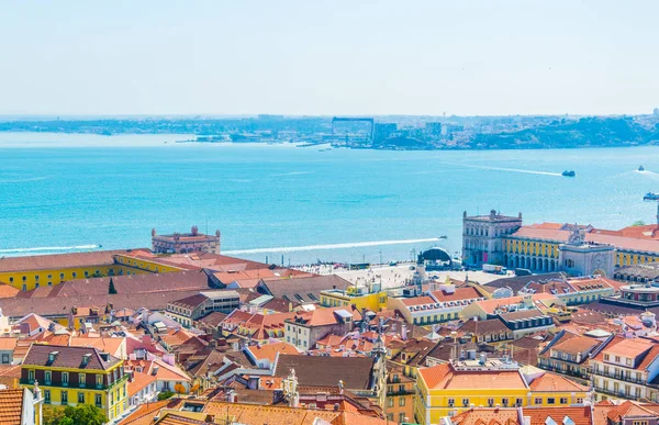 Légifotók a Praca do Comercio térre Lisszabonban, Portugália. — Stock Fotó