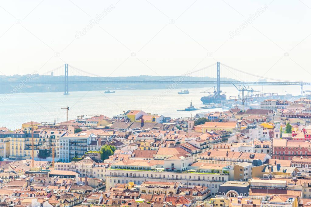 Aerial view of Lisbon with the puente 25 de abril bridge, Portugal.
