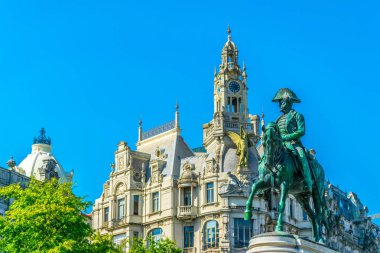 Porto, Portekiz avenida dos alliados üzerinde Dom Pedro IV Heykeli.