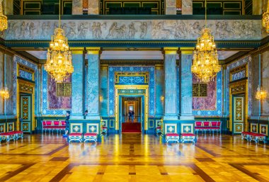 Kopenhag, Danimarka, 20 Ağustos 2016: Kopenhag'daki Christiansborg Slot Sarayı'nın iç görünümü, Danimarka