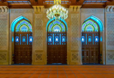 MUSCAT, OMAN, NOVEMBER 1, 2016: Interior of the Sultan Qaboos Grand Mosque in Muscat, Oman 