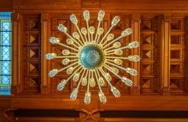 MUSCAT, OMAN, NOVEMBER 1, 2016: Chandelier of the Sultan Qaboos Grand Mosque in Muscat, Oman 