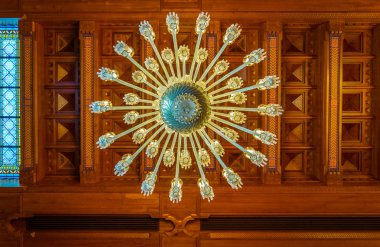 MUSCAT, OMAN, NOVEMBER 1, 2016: Chandelier of the Sultan Qaboos Grand Mosque in Muscat, Oman
