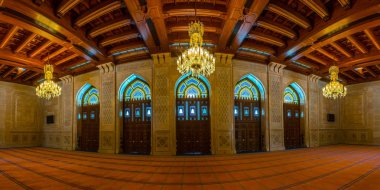 MUSCAT, OMAN, NOVEMBER 1, 2016: Interior of the Sultan Qaboos Grand Mosque in Muscat, Oman 