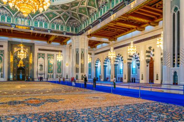 MUSCAT, OMAN, NOVEMBER 1, 2016: Interior of the Sultan Qaboos Grand Mosque in Muscat, Oman