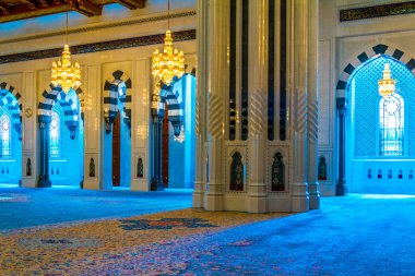 MUSCAT, OMAN, NOVEMBER 1, 2016: Interior of the Sultan Qaboos Grand Mosque in Muscat, Oman