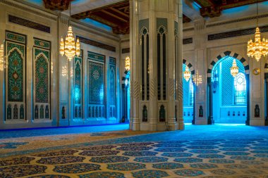 MUSCAT, OMAN, NOVEMBER 1, 2016: Interior of the Sultan Qaboos Grand Mosque in Muscat, Oman