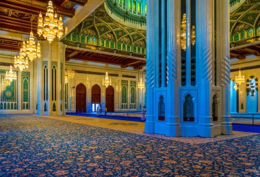 MUSCAT, OMAN, NOVEMBER 1, 2016: Interior of the Sultan Qaboos Grand Mosque in Muscat, Oman