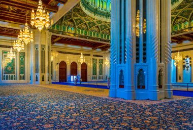MUSCAT, OMAN, NOVEMBER 1, 2016: Interior of the Sultan Qaboos Grand Mosque in Muscat, Oman