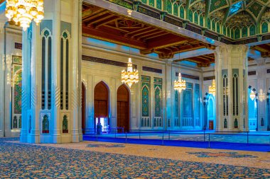 MUSCAT, OMAN, NOVEMBER 1, 2016: Interior of the Sultan Qaboos Grand Mosque in Muscat, Oman