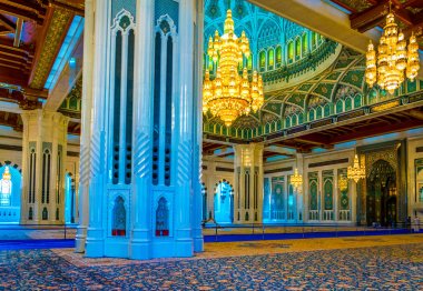 MUSCAT, OMAN, NOVEMBER 1, 2016: Interior of the Sultan Qaboos Grand Mosque in Muscat, Oman