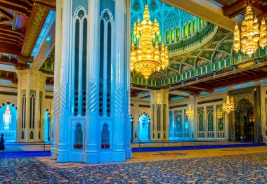 MUSCAT, OMAN, NOVEMBER 1, 2016: Interior of the Sultan Qaboos Grand Mosque in Muscat, Oman