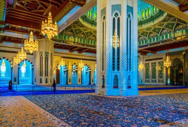 MUSCAT, OMAN, NOVEMBER 1, 2016: Interior of the Sultan Qaboos Grand Mosque in Muscat, Oman