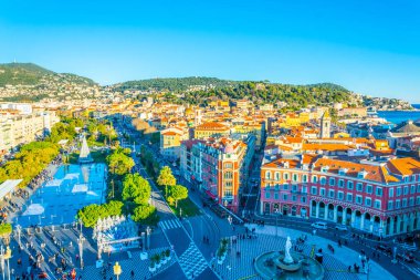 NICE, FRANCE, DECEMBER 28, 2017: Aerial view of Massena square in Nice during Christmas, France clipart