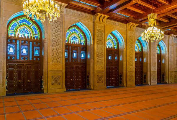 MUSCAT, OMAN, NOVEMBER 1, 2016: Interior of the Sultan Qaboos Grand Mosque in Muscat, Oman 