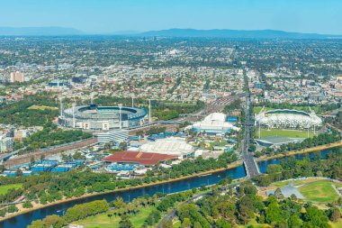 Melbourne, Avustralya 'daki spor stadyumlarının hava manzarası