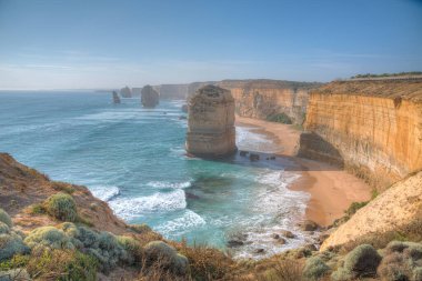 Port Campbell Ulusal Parkı 'nda gün batımında izlenen 12 havari rock sütunları, Avustralya