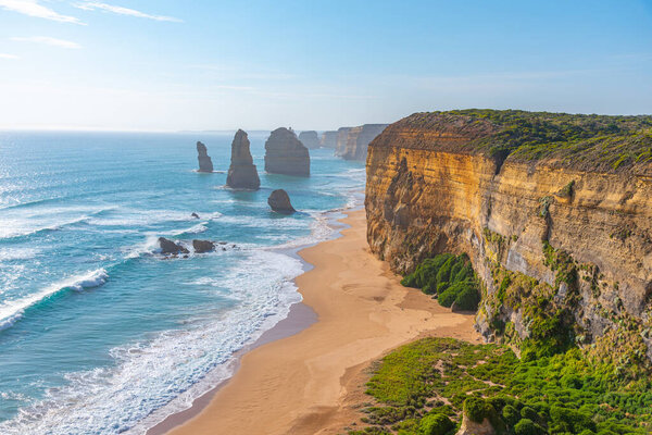 Twelve apostles rock pillars at Port Campbell national park viewed during sunset, Australia