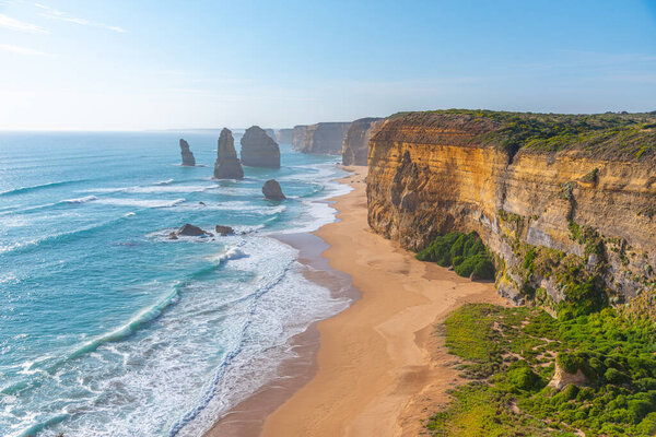 Twelve apostles rock pillars at Port Campbell national park viewed during sunset, Australia