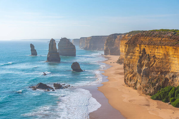 Twelve apostles rock pillars at Port Campbell national park viewed during sunset, Australia