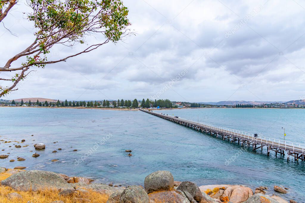 Wooden causeway connecting Victor Harbor with Granite island in Australia