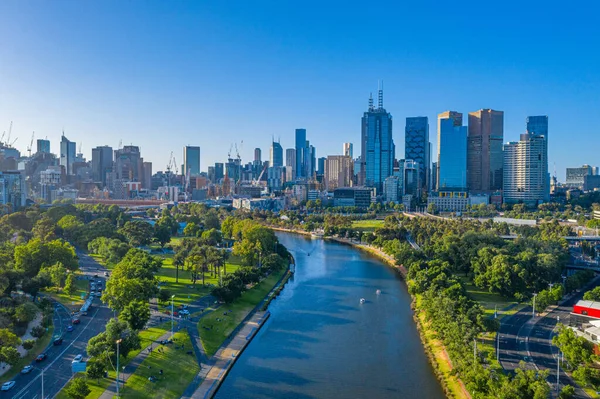 Skyline Melbourne Desde Río Yarra Australia —  Fotos de Stock
