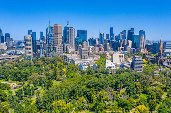 Cityscape of Melbourne viewed from Fitzroy Gardens, Australia