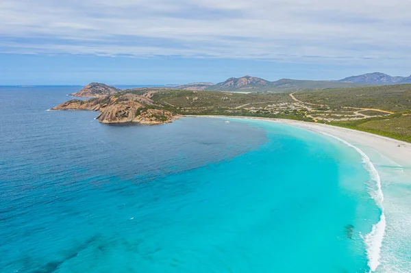 Aerial view of Lucky bay near Esperance viewed during a cloudy day, Australia