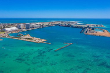 Geraldton, Avustralya 'daki bir limanın havadan görüntüsü