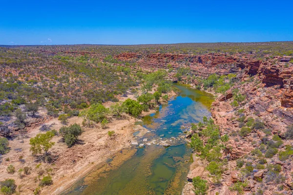マーチソン川がオーストラリアのカルバリ国立公園を流れ タカの頭を見張る — ストック写真