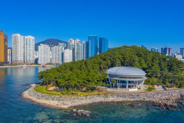 Busan, Kore 'deki Nurimaru APEC evinin havadan görünüşü