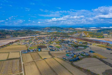 Kore Cumhuriyeti 'ndeki Hahoe Halk Köyü' nün havadan görünüşü