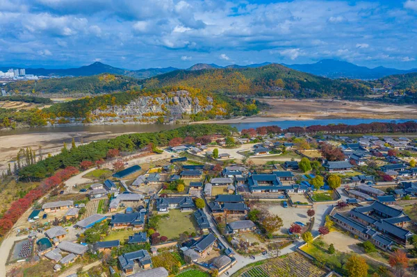 Letecký Pohled Vesnici Hahoe Folk Korejské Republice — Stock fotografie