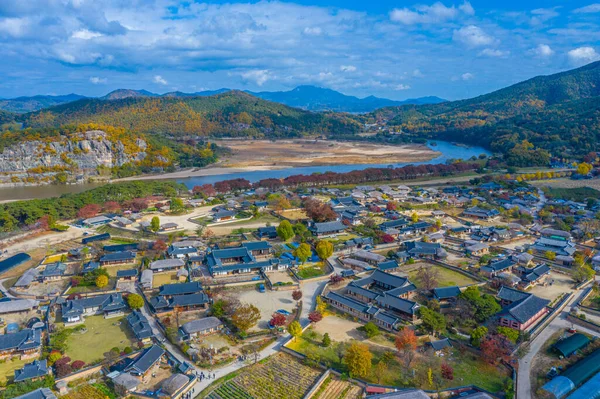 Letecký Pohled Vesnici Hahoe Folk Korejské Republice — Stock fotografie