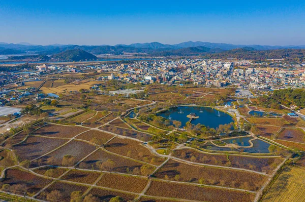 大韩民国Buyeo Gungnamji池塘的空中景观 — 图库照片