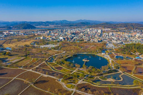 Letecký Pohled Rybník Gungnamji Buyeo Korejská Republika — Stock fotografie
