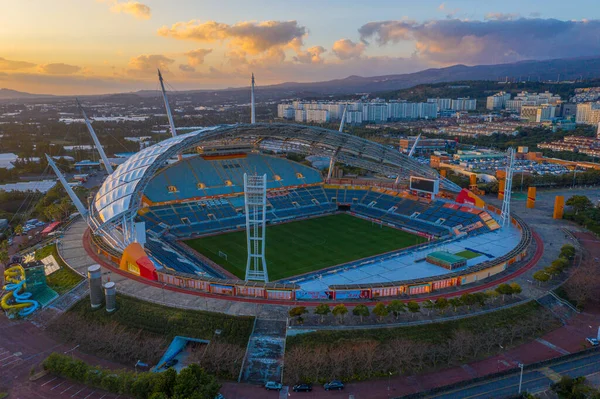 Tramonto Vista Aerea Dello Stadio Seogwipo All Isola Jeju Repubblica — Foto Stock