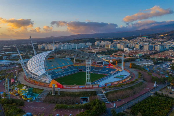 Sonnenuntergang Luftaufnahme Des Seogwipo Stadions Auf Der Insel Jeju Südkorea — Stockfoto