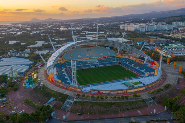 Tramonto Vista Aerea Dello Stadio Seogwipo All Isola Jeju Repubblica — Foto Stock