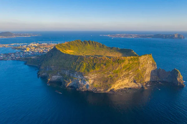 Sunrise Kilátás Seongsan Ilchulbong Ismert Napkelte Csúcs Jeju Sziget Koreai — Stock Fotó