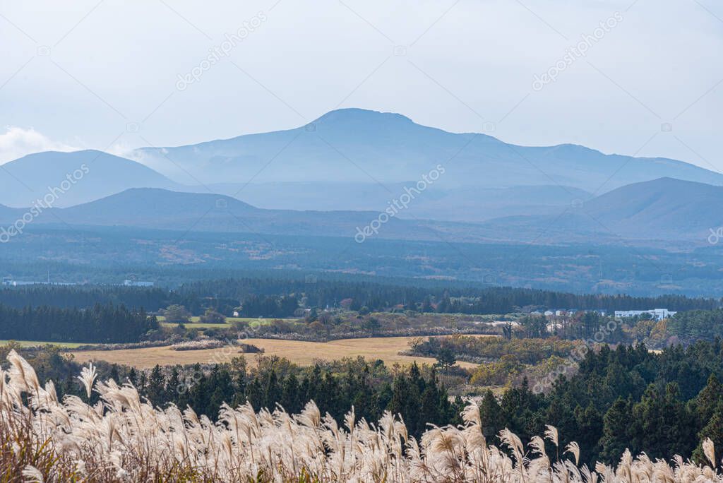 Hallasan mountain viewed from Sangumburi crater at Jeju island, Republic of Korea