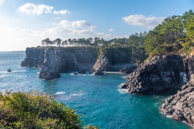 Kore Cumhuriyeti Jeju Adası 'ndaki Oedolgae kayalarının hava görüntüsü.