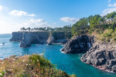 Kore Cumhuriyeti Jeju Adası 'ndaki Oedolgae kayalarının hava görüntüsü.