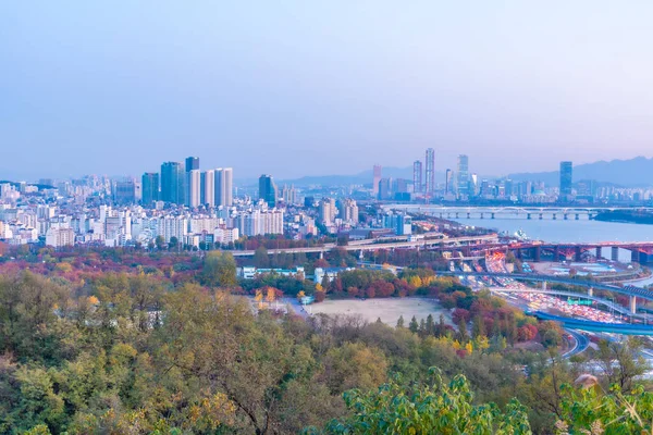 Tramonto Vista Aerea Del Centro Seoul Dal Parco Haneul Repubblica — Foto Stock